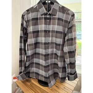 Alfani Shirt Mens Large Plaid Long Sleeve Button Up Casual